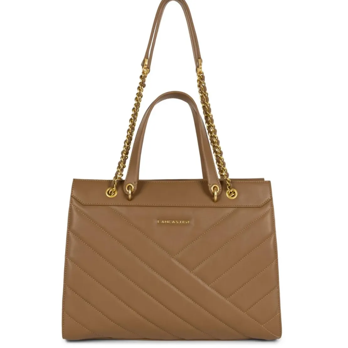 Lancaster MaroquinerieSac cabas porté épaule zippée en cuir camel