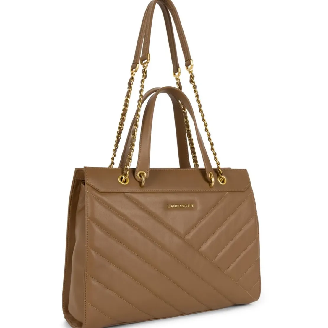 Lancaster MaroquinerieSac cabas porté épaule zippée en cuir camel