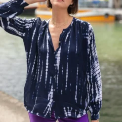 La Petite EtoileBlouse bleue manches longues BERFINE bleu marine en viscose