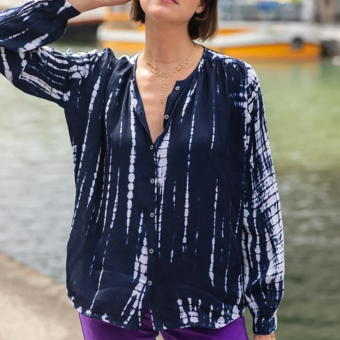 La Petite EtoileBlouse bleue manches longues BERFINE bleu marine en viscose