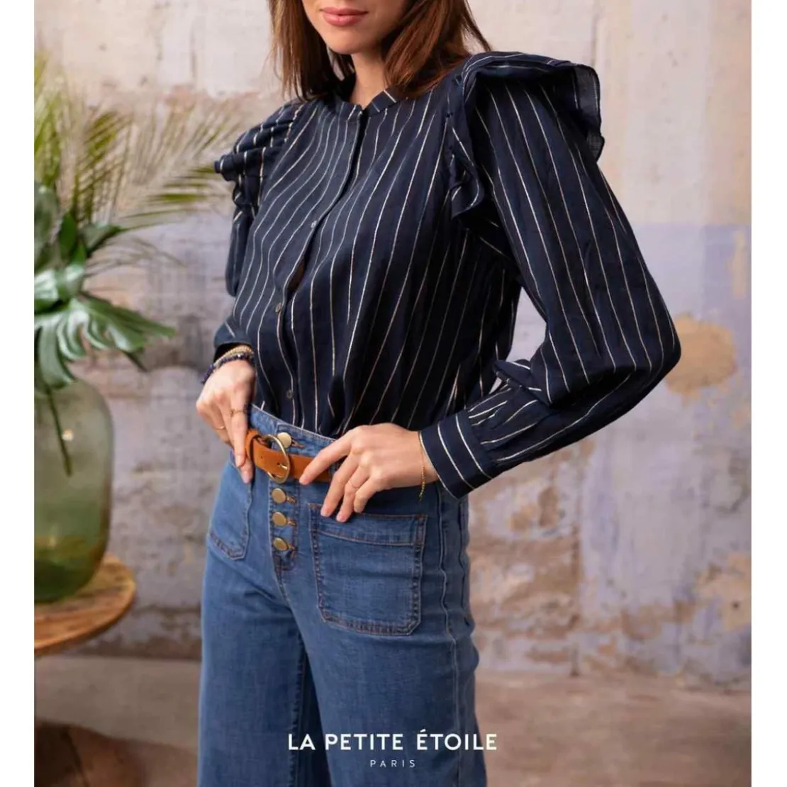 La Petite EtoileChemisier Ponnie bleu marine en coton