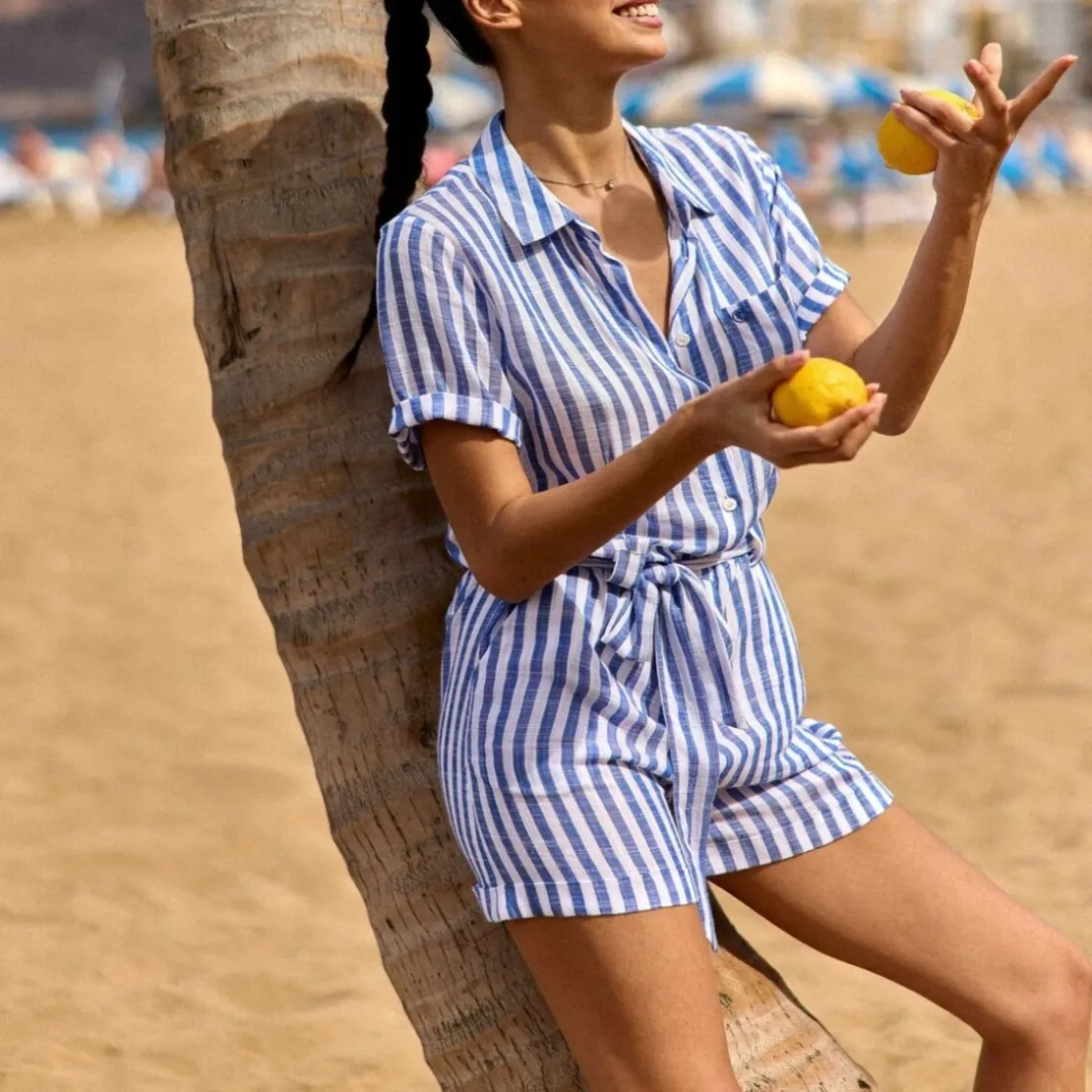 La Petite EtoileCombi-short LIVA ecru/bleu en viscose