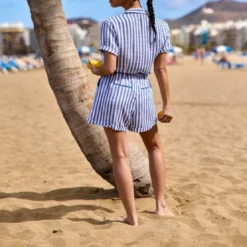 La Petite EtoileCombi-short LIVA ecru/bleu en viscose