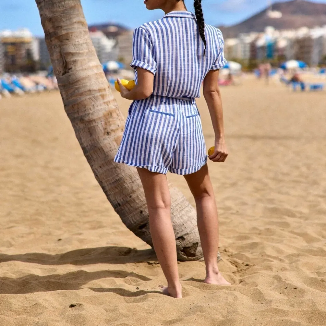 La Petite EtoileCombi-short LIVA ecru/bleu en viscose