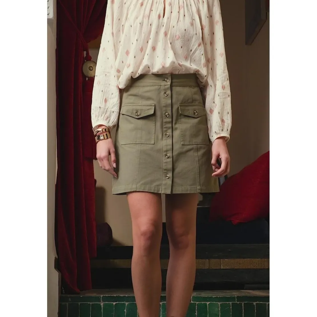 La Petite EtoileJupe courte en twill de coton JORY kaki
