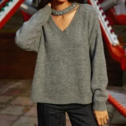 La Petite EtoilePull en maille MORA gris chine