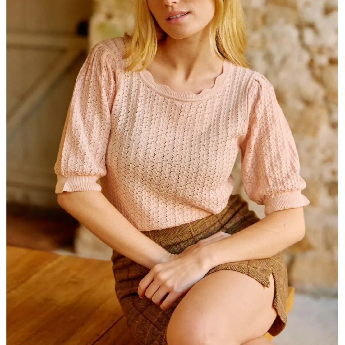 La Petite EtoileTop Maille MIRTA poudre en coton