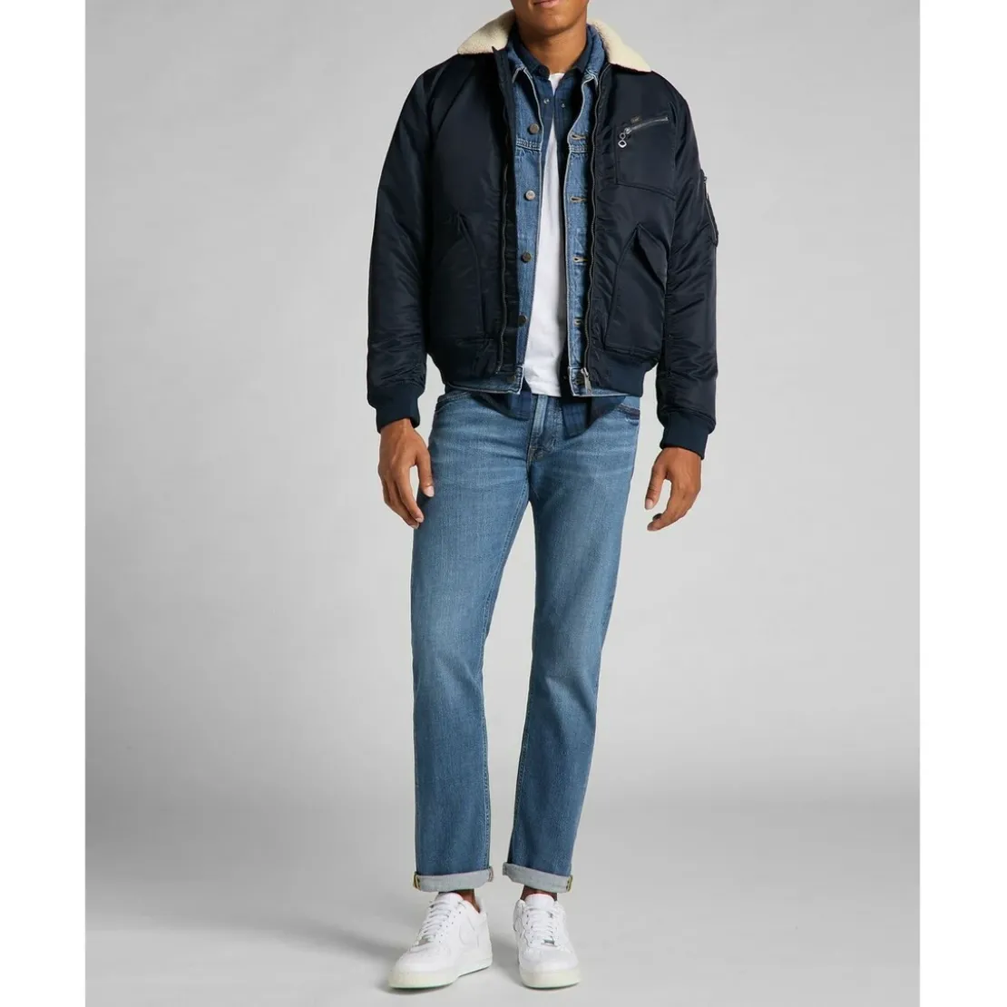 LeeBlouson Homme Flight Jacket bleu foncé en nylon