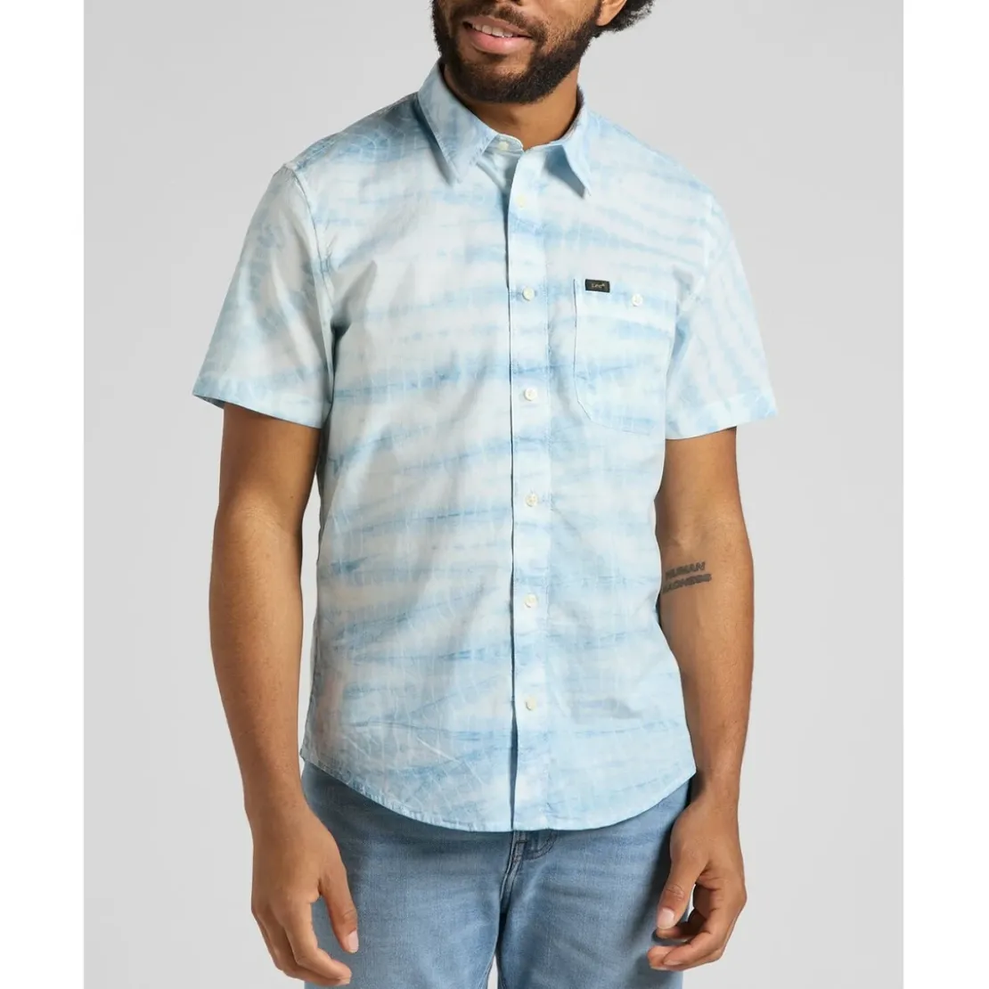 LeeChemise à Manches Courtes Homme SS LEESURE - Tie and Dye Bleu en coton