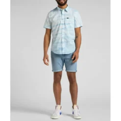 LeeChemise à Manches Courtes Homme SS LEESURE - Tie and Dye Bleu en coton