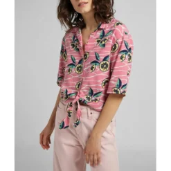LeeChemise rose Knotted Resort Shirt en viscose