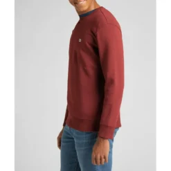 LeeSweatshirt Homme rouge brique Plain Crew en coton