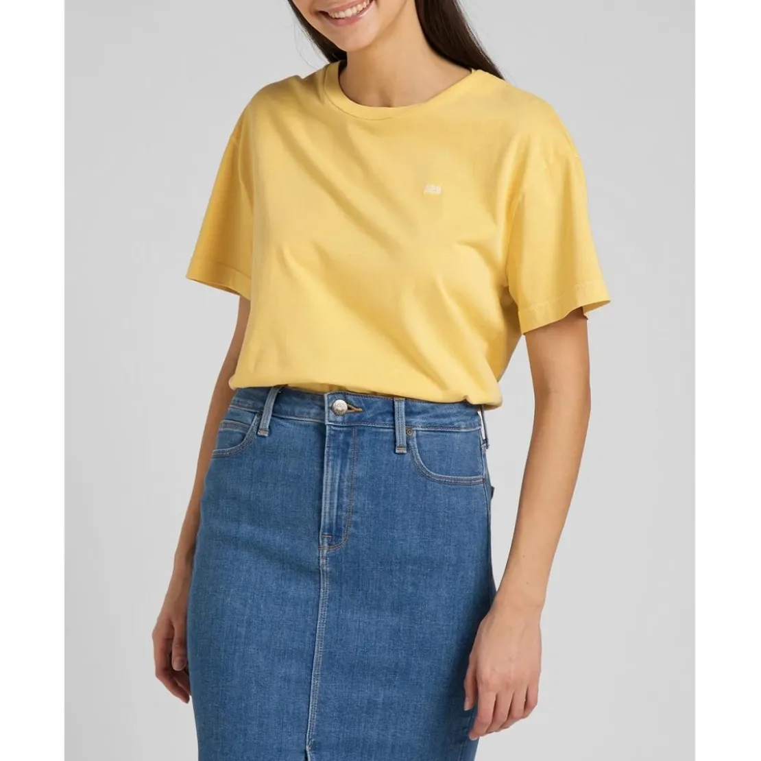 LeeT-Shirt Femme uni - Jaune en coton