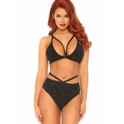 Leg AvenueEnsemble 2 pièces soutien-gorge à lanières et slip brésilien Leg Avenue noir