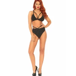 Leg AvenueEnsemble 2 pièces soutien-gorge à lanières et slip brésilien Leg Avenue noir