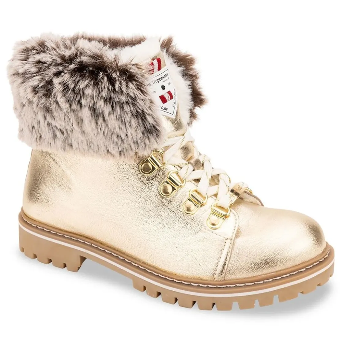 Les Tropéziennes par M.BelarbiBottes de neige femme or platine LACEN en cuir