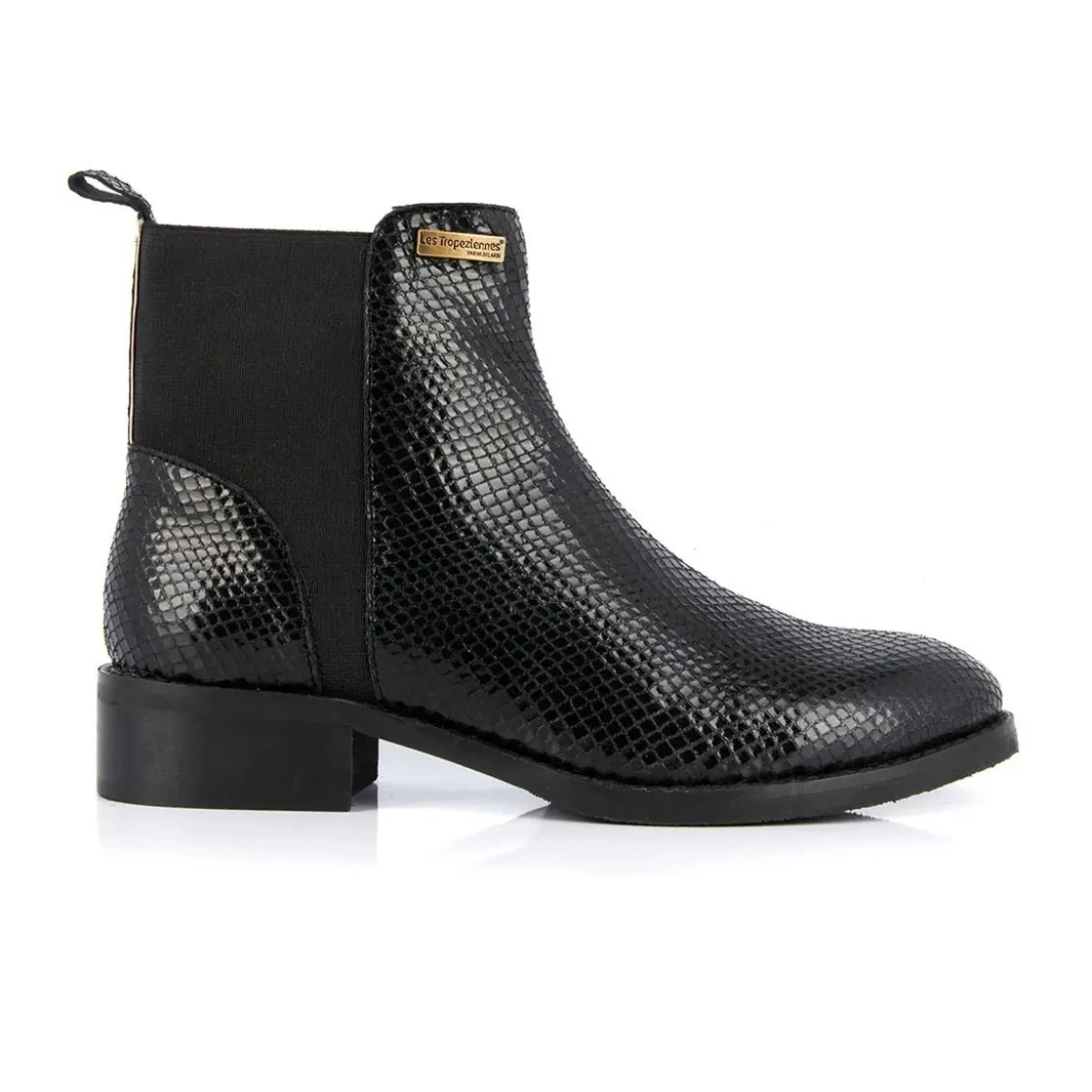 Les Tropéziennes par M.BelarbiBoots femme noir/serpent WINNY