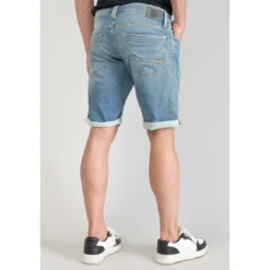 Le Temps des CerisesBermuda Jogg Lo bleu délavé en coton à la toile très stretch