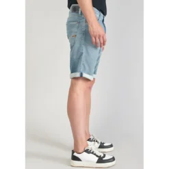 Le Temps des CerisesBermuda Jogg Lo bleu délavé en coton à la toile très stretch
