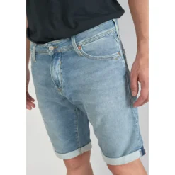 Le Temps des CerisesBermuda Jogg Lo bleu délavé en coton à la toile très stretch