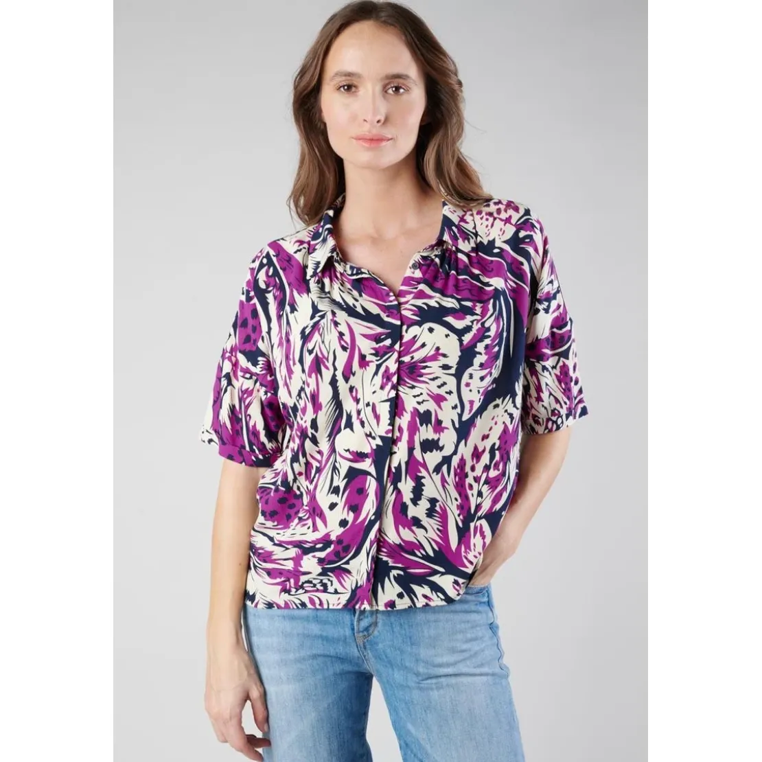 Le Temps des CerisesChemise GABRYE rose en viscose