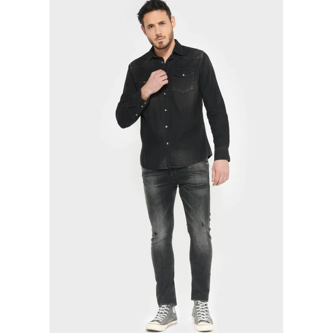 Le Temps des CerisesChemise Juanito en jeans noir délavé