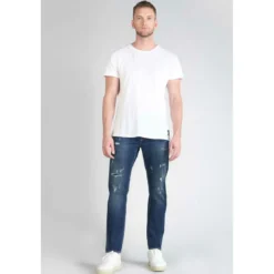 Le Temps des CerisesJeans ajusté stretch 700/11, longueur 34 bleu en coton Troy