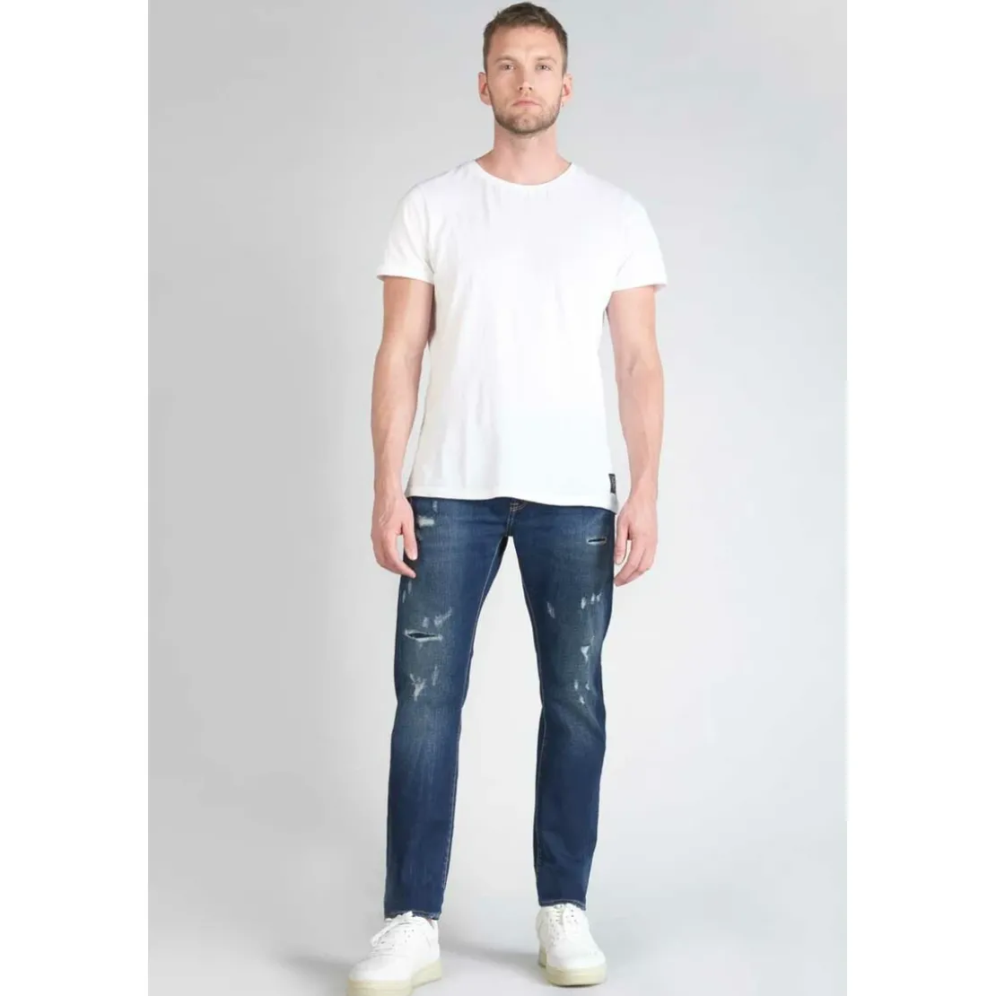 Le Temps des CerisesJeans ajusté stretch 700/11, longueur 34 bleu en coton Troy