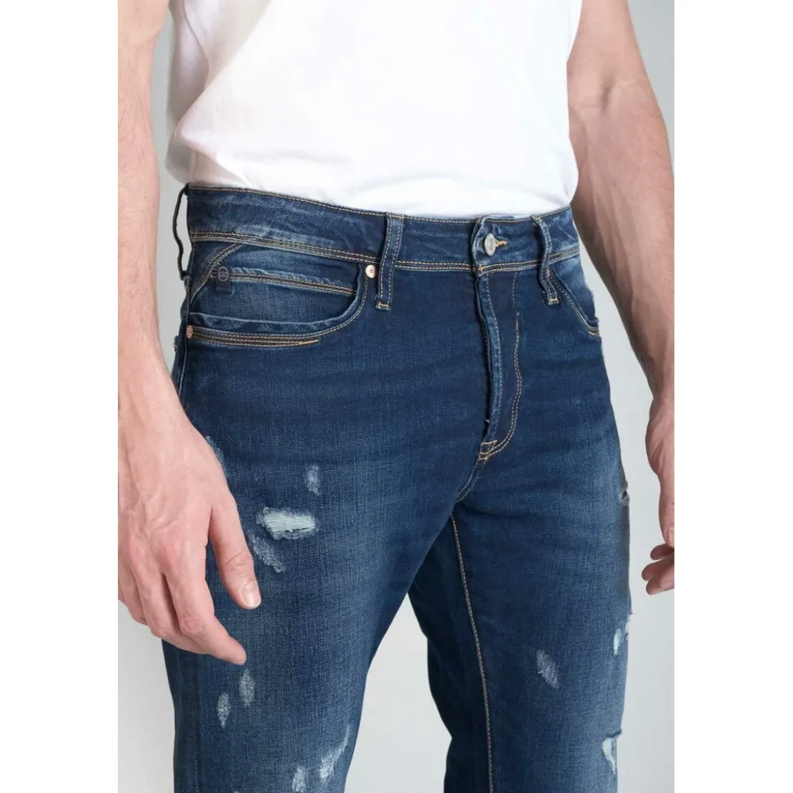 Le Temps des CerisesJeans ajusté stretch 700/11, longueur 34 bleu en coton Troy
