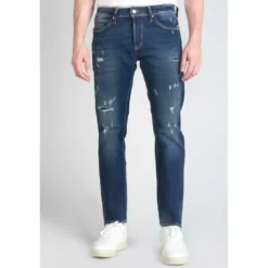 Le Temps des CerisesJeans ajusté stretch 700/11, longueur 34 bleu en coton Troy
