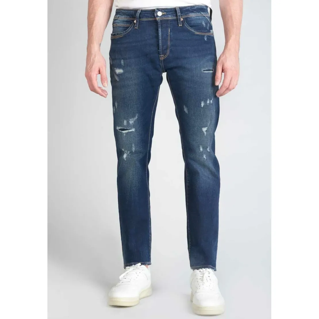Le Temps des CerisesJeans ajusté stretch 700/11, longueur 34 bleu en coton Troy