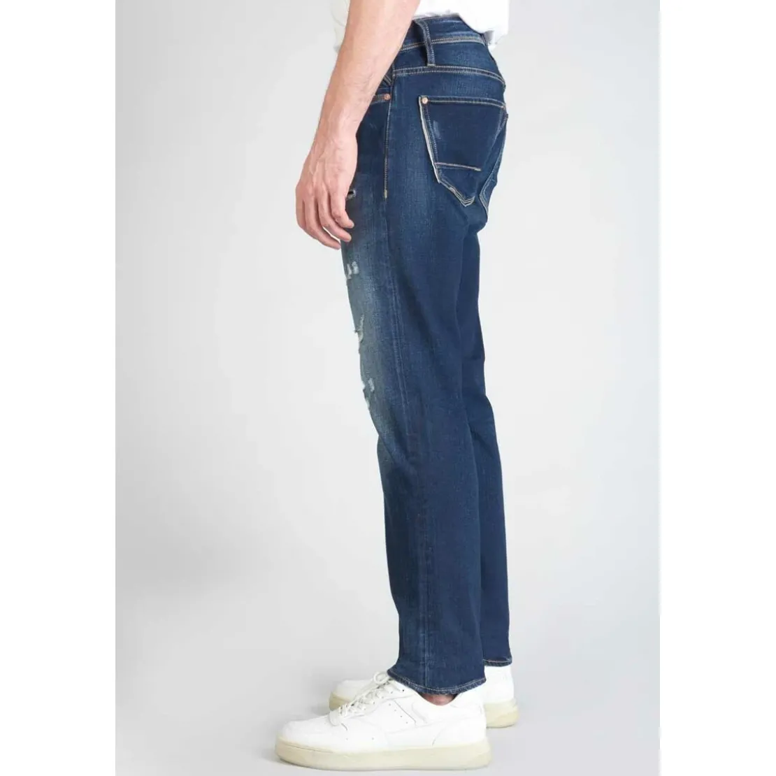 Le Temps des CerisesJeans ajusté stretch 700/11, longueur 34 bleu en coton Troy