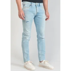 Le Temps des CerisesJeans ajusté stretch 700/11, longueur 34 bleu en coton Noe