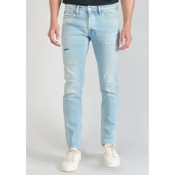 Le Temps des CerisesJeans ajusté stretch 700/11, longueur 34 bleu en coton Noe