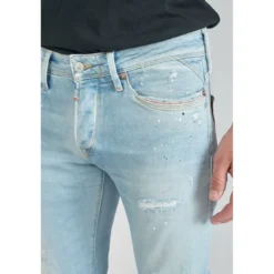 Le Temps des CerisesJeans ajusté stretch 700/11, longueur 34 bleu en coton Noe