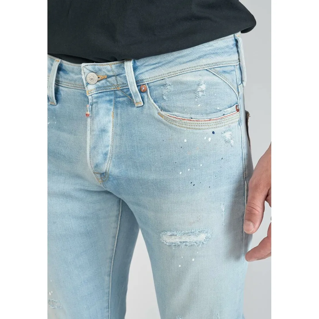 Le Temps des CerisesJeans ajusté stretch 700/11, longueur 34 bleu en coton Noe