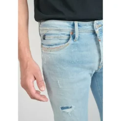 Le Temps des CerisesJeans ajusté stretch 700/11, longueur 34 bleu en coton Noe