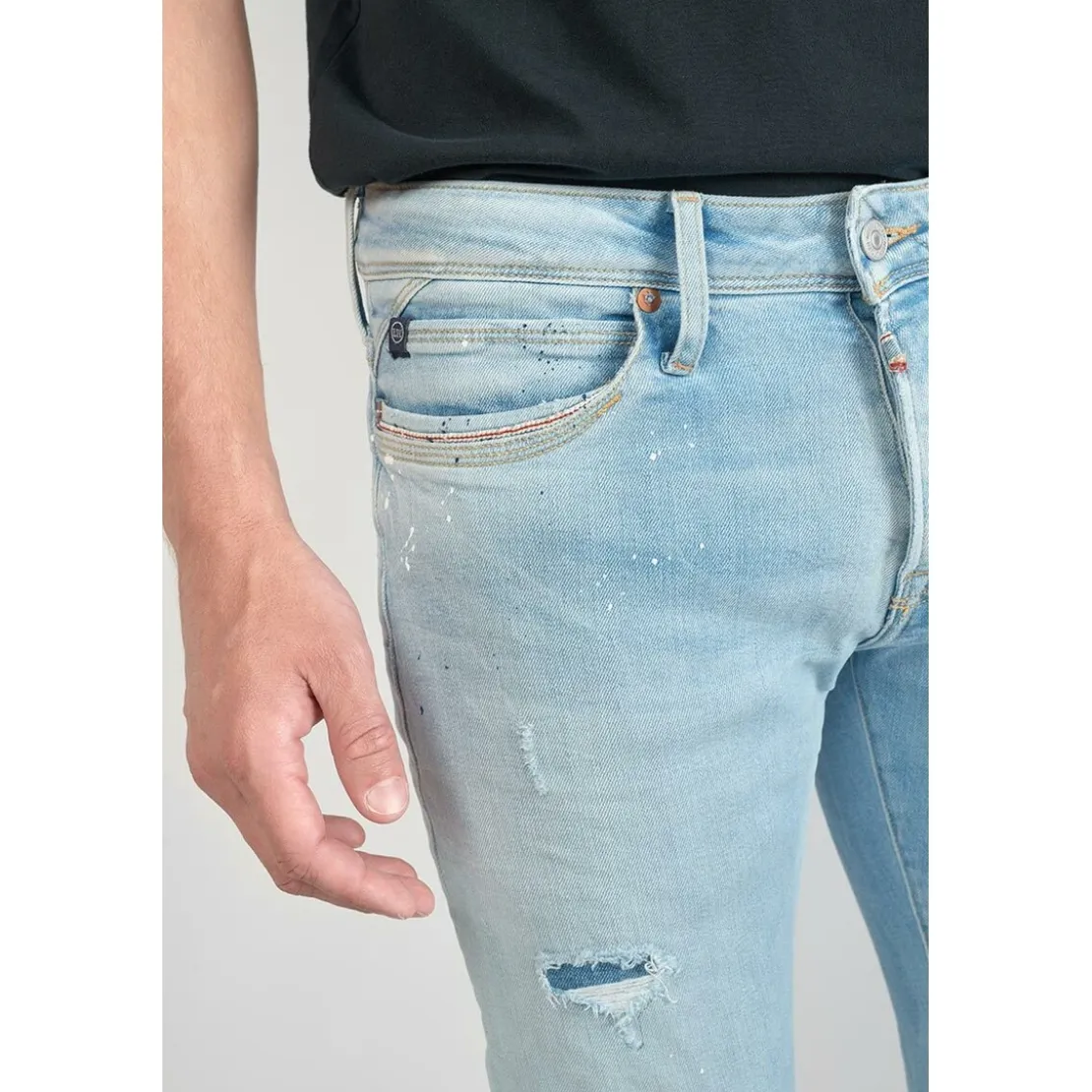 Le Temps des CerisesJeans ajusté stretch 700/11, longueur 34 bleu en coton Noe