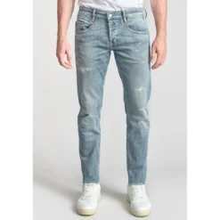 Le Temps des CerisesJeans ajusté stretch 700/11, longueur 34 bleu en coton Tony