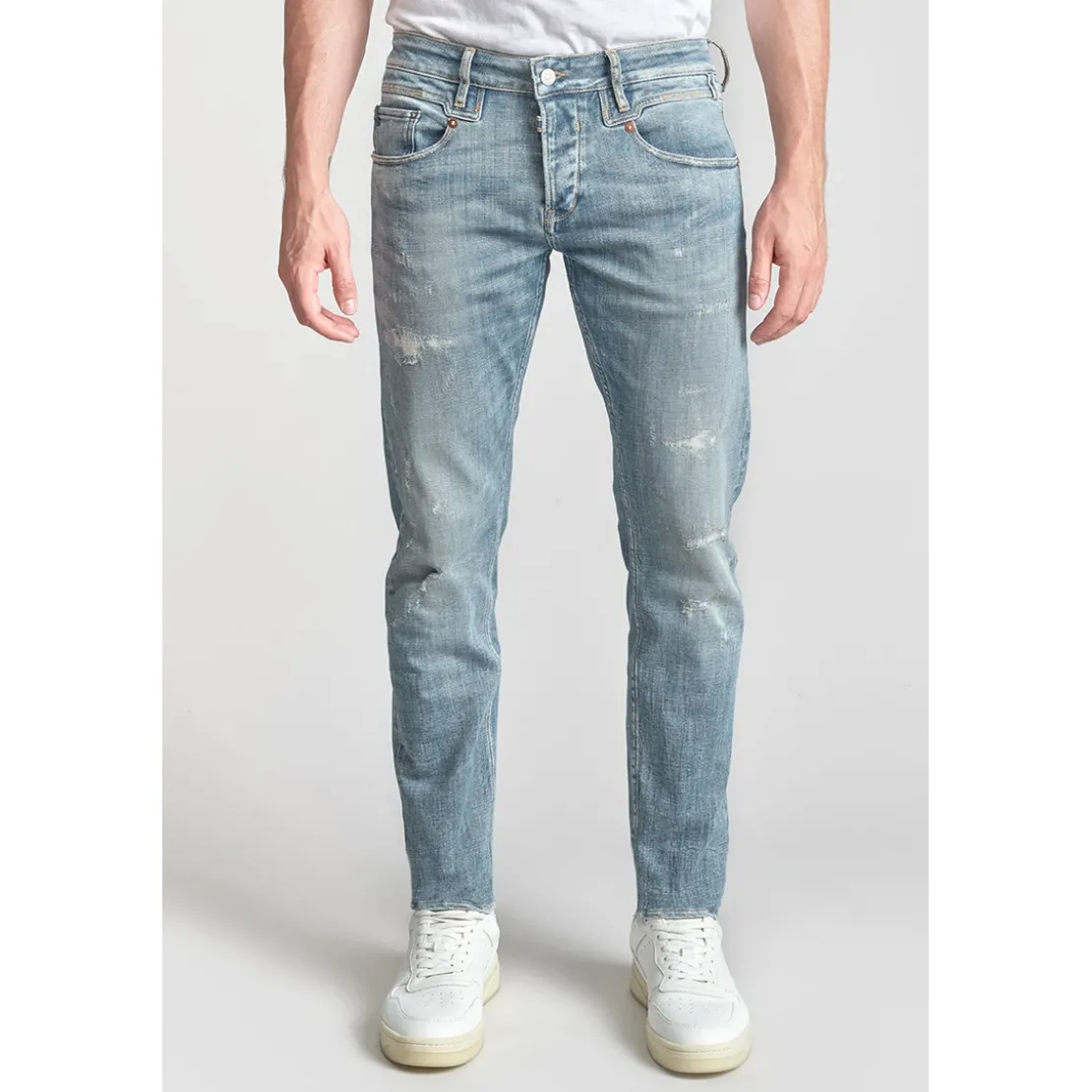 Le Temps des CerisesJeans ajusté stretch 700/11, longueur 34 bleu en coton Tony