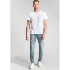 Le Temps des CerisesJeans ajusté stretch 700/11, longueur 34 bleu en coton Tony