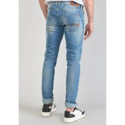 Le Temps des CerisesJeans ajusté stretch 700/11, longueur 34 bleu en coton Leo