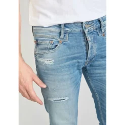 Le Temps des CerisesJeans ajusté stretch 700/11, longueur 34 bleu en coton Leo