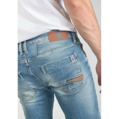 Le Temps des CerisesJeans ajusté stretch 700/11, longueur 34 bleu en coton Leo