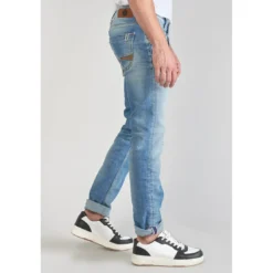 Le Temps des CerisesJeans ajusté stretch 700/11, longueur 34 bleu en coton Leo