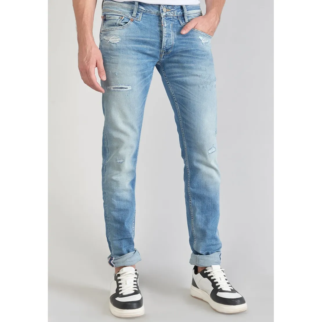 Le Temps des CerisesJeans ajusté stretch 700/11, longueur 34 bleu en coton Leo