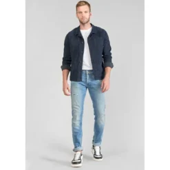 Le Temps des CerisesJeans ajusté stretch 700/11, longueur 34 bleu en coton Leo