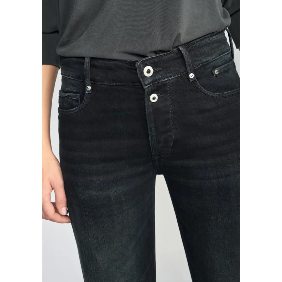 Le Temps des CerisesJeans Basic 400/18 mom taille haute 7/8ème bleu-noir N°1 en coton