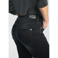 Le Temps des CerisesJeans Basic 400/18 mom taille haute 7/8ème bleu-noir N°1 en coton