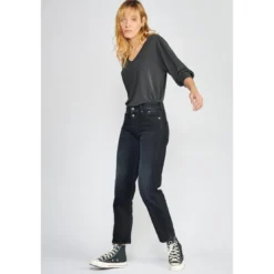 Le Temps des CerisesJeans Basic 400/18 mom taille haute 7/8ème bleu-noir N°1 en coton